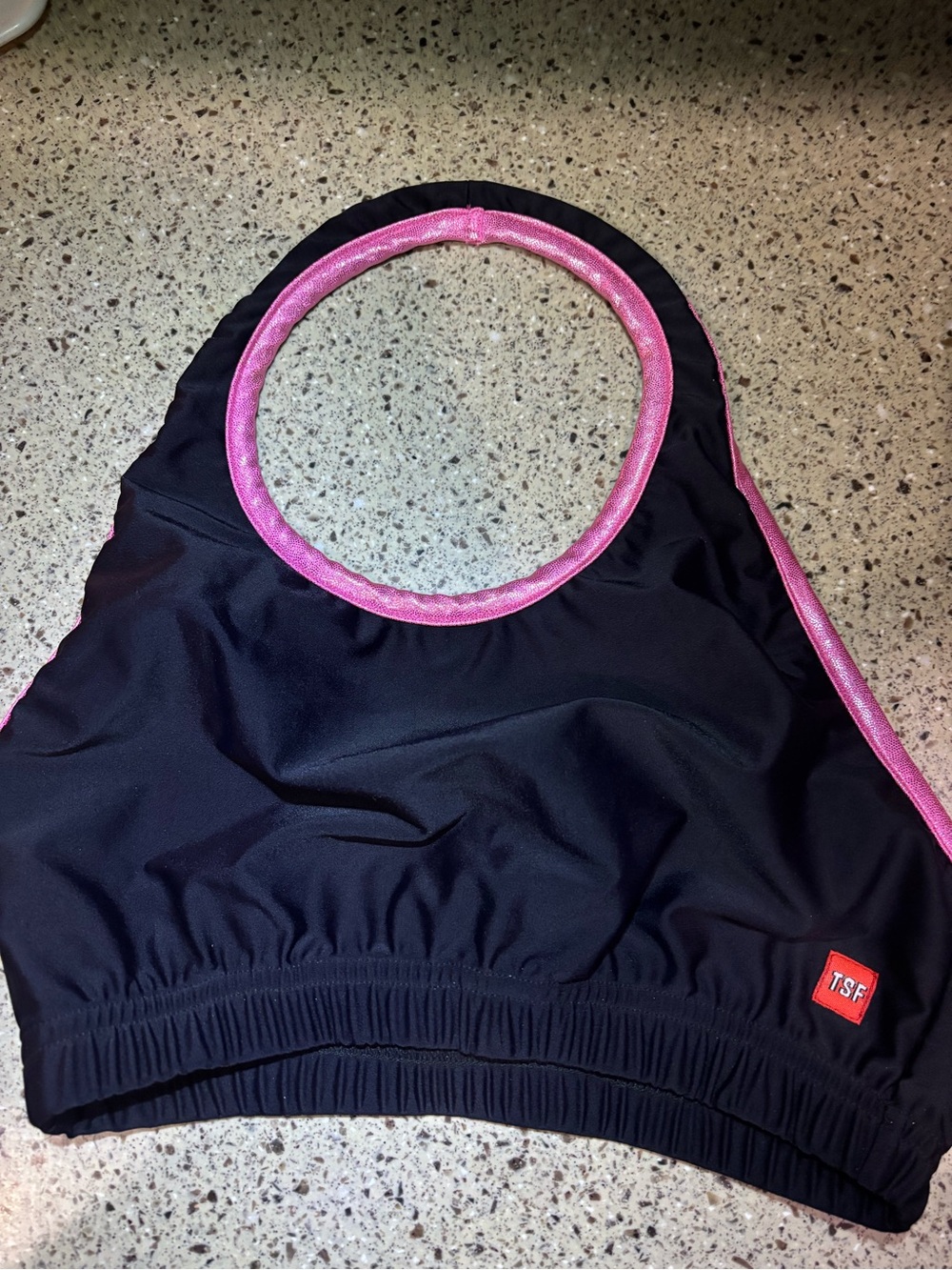 Women's Black Swim Halter Top with Pink Trim